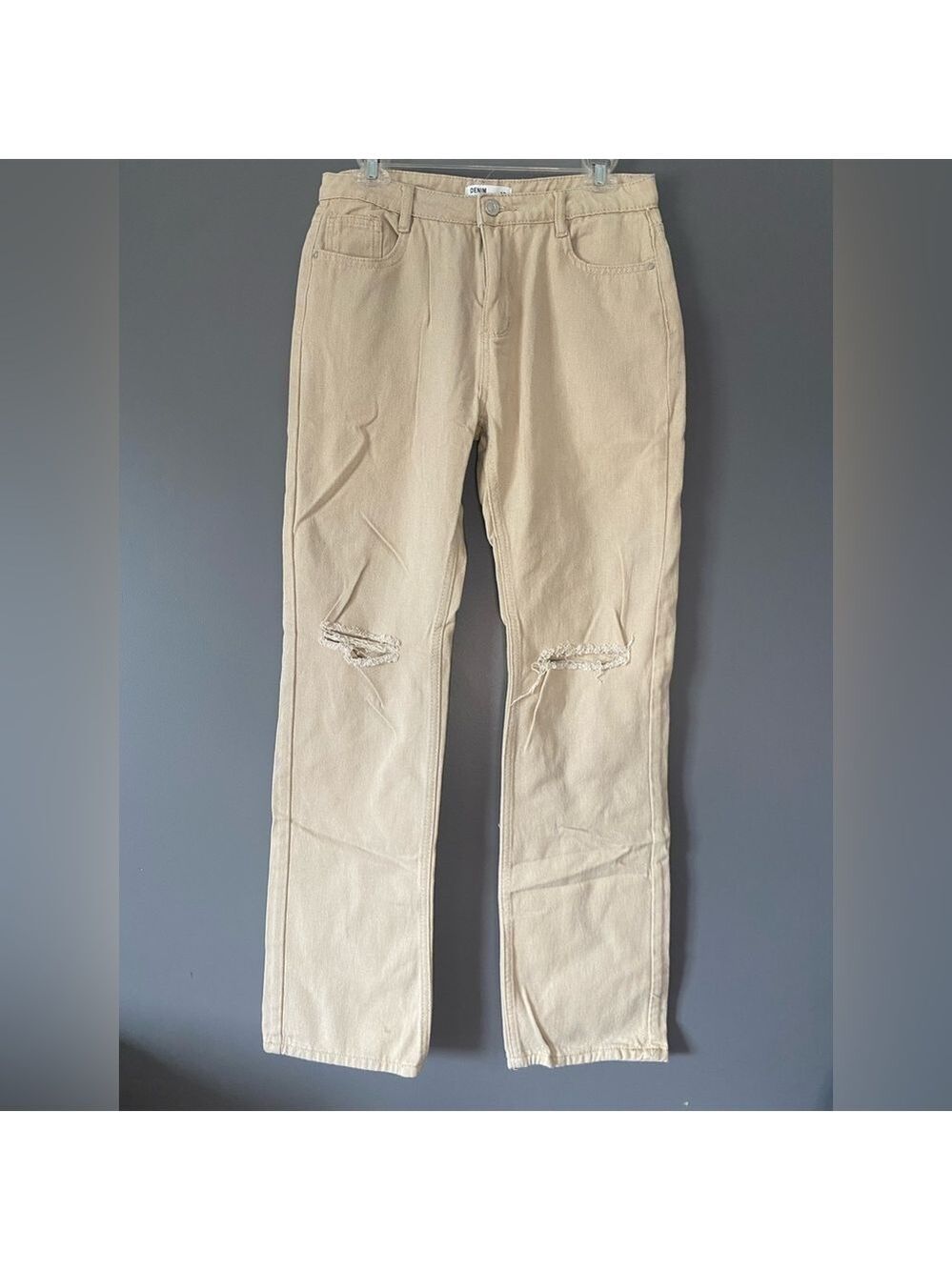 90s Inspired Beige Denim Gold SK Pants Relaxed Fit Straight Leg Minimalist